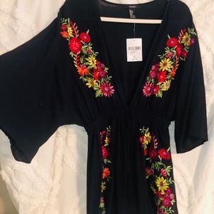 Embroidered floral mini tunic dress